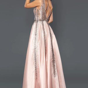 Long A-Line Embellished Dress Formal Sheer